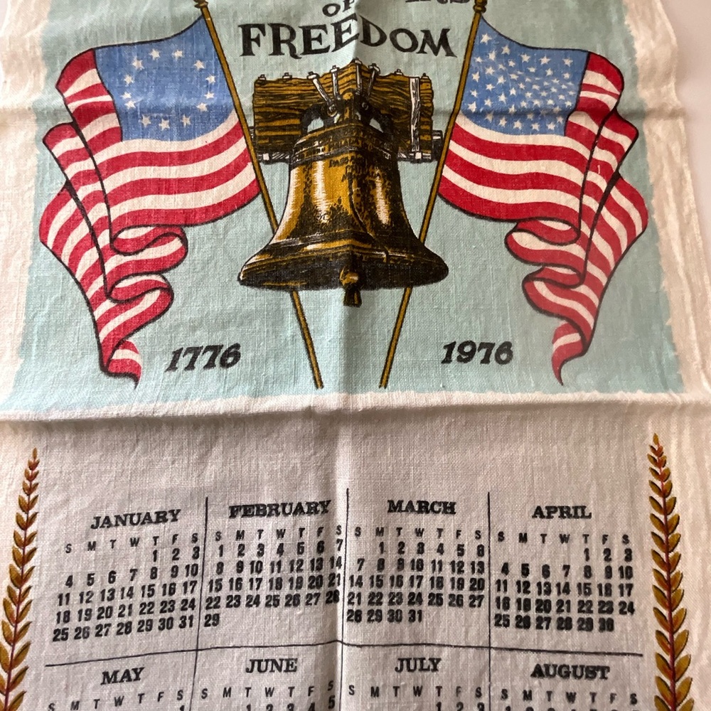 Vintage Calendar Towel Patriotic 1976 Flag Liberty Bills 1984 Folk Art Barn Farm - Picture 3 of 9